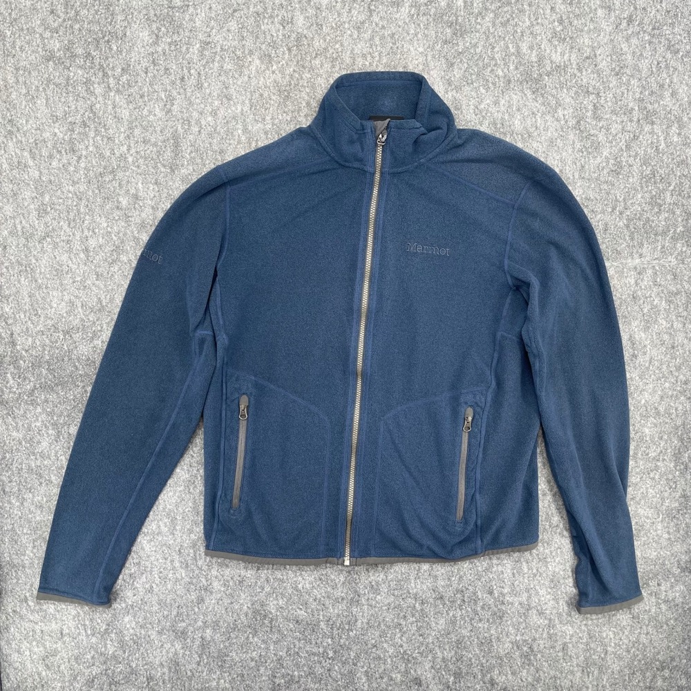 Marmot Jacket Mens Medium Full Zip Fleece Jacket Blue Mock Neck Outdoor Hiking